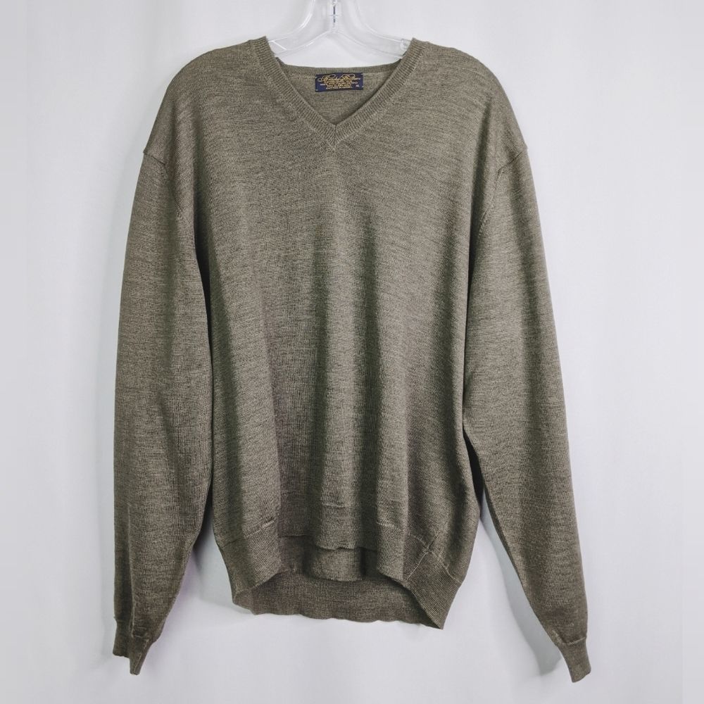 BrooksBrothers Italian Merino Green V Neck Sweater